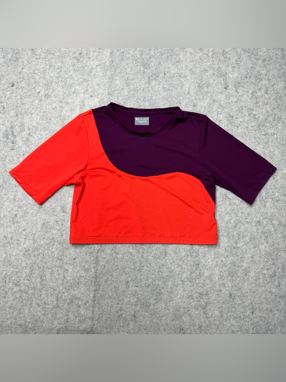 Athleta Crop Rashguard Short Sleeve Swim Top Large L Purple Orange Colorblock